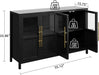 Sideboard Buffet Cabinet with 4 Glass Doors, 55 in Buffet Table Coffee Bar Wine Bar Display Cabinet for Kitchen Dining Room, Living Room (Glass with 4 Doors, Dark)
