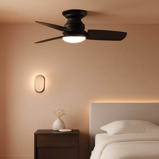 30 Inch Ceiling Fans with Lights and Remote, Bedroom Living Room Office, Flush Mount, 3CCT Dimmable, Dual Color 3 Blades 6 Speed Reversible Quiet DC Motor, Black/Wood Grain