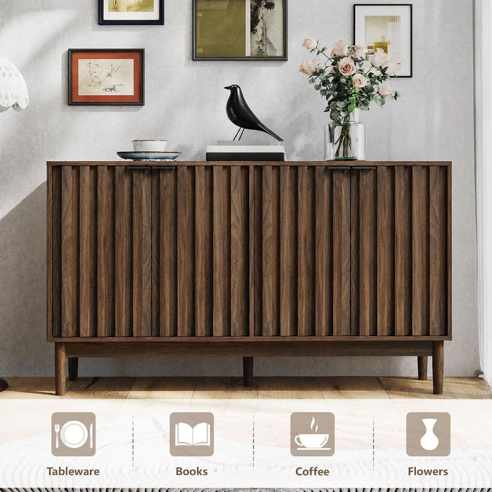 55" Fluted Buffet Cabinet with Storage, Accent Cabinets, Walnut