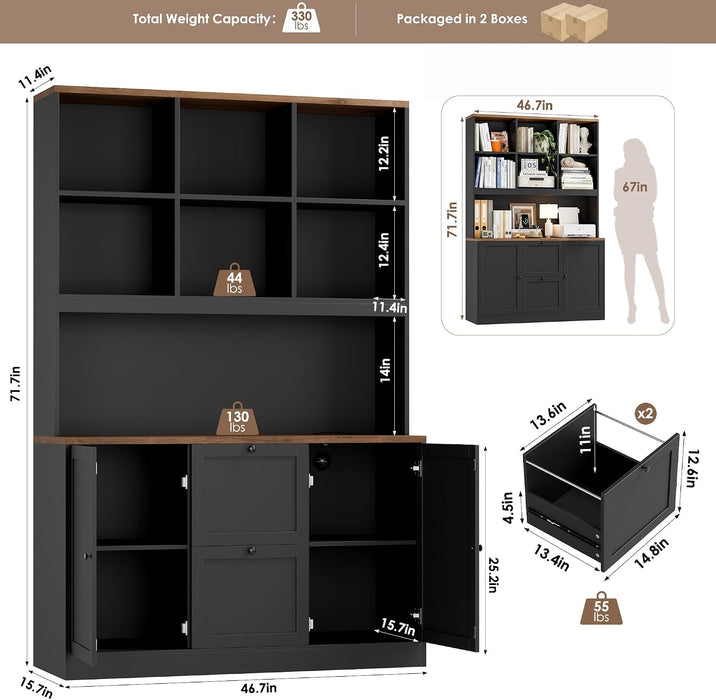 SeventyTwoInch Tall Black Bookcase With PowerOutlet System