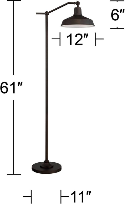 Kayne Rustic Farmhouse Floor Lamp Standing 61" Tall Satin Bronze Metal Downbridge Shade for Living Room Reading Bedroom Office House Home Decor