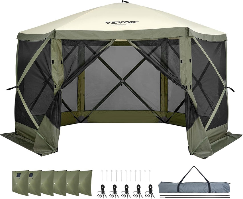 12X12Ft Pop up Gazebo Tent with Mosquito Netting, 6 Removable Wind Panels & 2 Mesh Windows, Outdoor Canopy Shelter for Patio, Army Green