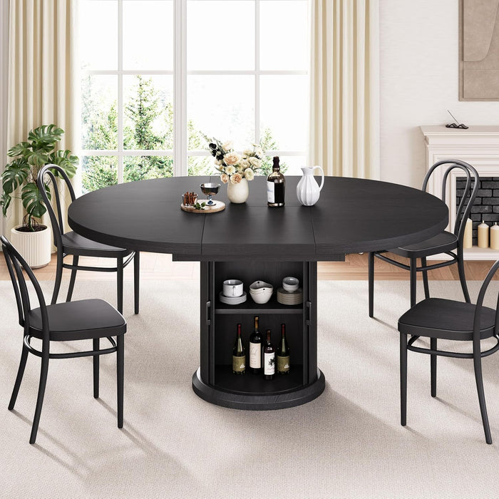Extendable Circular Dining Table 47Inch Black Walnut
