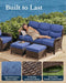Luxury Patio Furniture Set with 6-Inch Thick Cushion, Outdoor Couch and High Back Swivel Rocker Patio Chairs, 7PCS Wicker Conversation Set for Deck, Yard, and Poolside in Blue (V2)