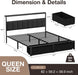 Queen Bed Frame with 2 Storage Drawers, Grey Upholstered