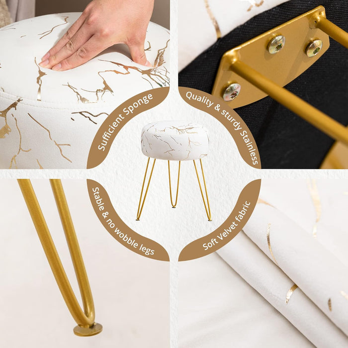 Vanity Stool, Gold Vanity Stools for Makeup Room, round Ottoman Foot Stool, Velvet Footrest Vanity Chair for Bathroom Vanity, Bedroom, Living Room, Entryway, Offices