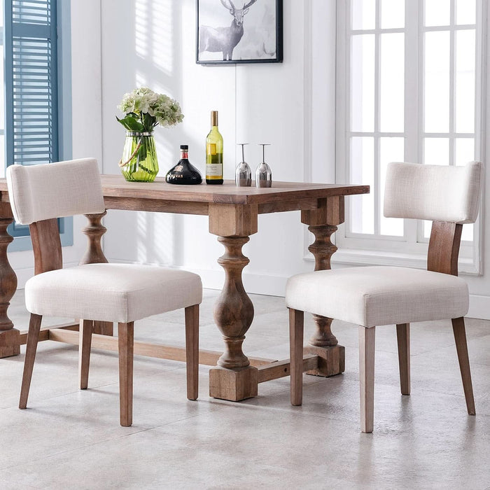 Mid Century Modern Dining Chairs Set of 6 Upholstered Linen Fabric Dining Chairs Curved Backrest Farmhouse Dining Room Chairs Kitchen Chairs with Wood Legs, Beige