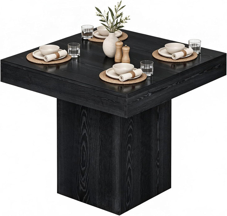 31.5" Square Dining Table for 2-4, Small Black Kitchen Table with 4.5" Thick-Profile Top and Sturdy Pedestal Base for Apartment & Small Spaces