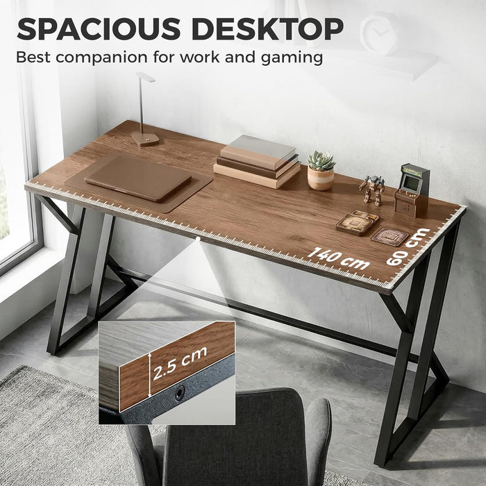 55 Inch Computer Desk, Industrial Writing Desk with Z-Shaped Metal Leg, Study Table for Home Office, Bedroom, Small Spaces, Distressed Gray