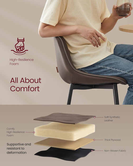 Bar Stools Set of 2, Bar Height Bar Stools with Back, Ergonomic Backrest, Synthetic Leather, Metal Legs, 28.7-Inch Tall Stools for Kitchen Island Home Bar, Coffee Brown ULBC888K02