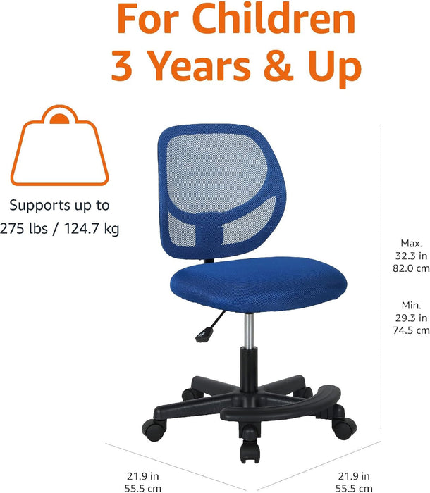 Kids Adjustable Mesh Low-Back Swivel Study Desk Chair with Footrest, Blue