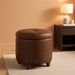 Home Decor | Upholstered round Storage Ottoman with Nailheads| Ottoman with Storage for Living Room & Bedroom, Brown Faux Leather