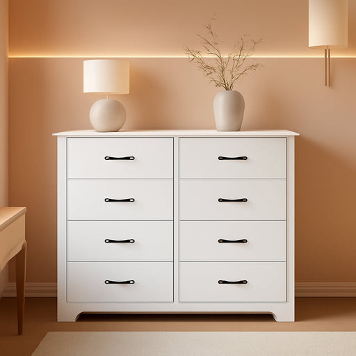 White 8-Drawer Dresser - Modern Bedroom Chest with Wide Drawers, Wood Storage Organizer for Bedroom or Living Room