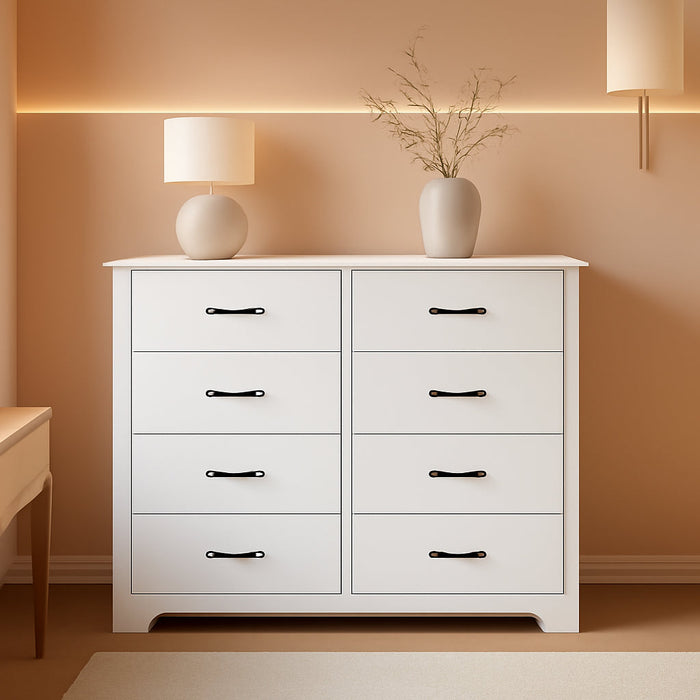 White 8-Drawer Dresser - Modern Bedroom Chest with Wide Drawers, Wood Storage Organizer for Bedroom or Living Room