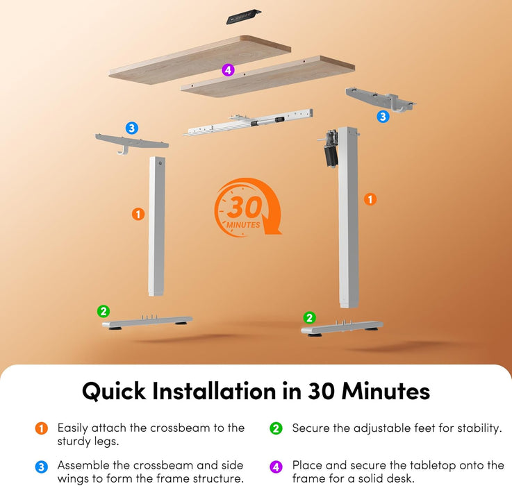 Standing Desk, 32" Small Sit Stand Home Office Desk, Electric Stand up Desk, Adjustable Desk with Splice Board, White Frame/Maple Top