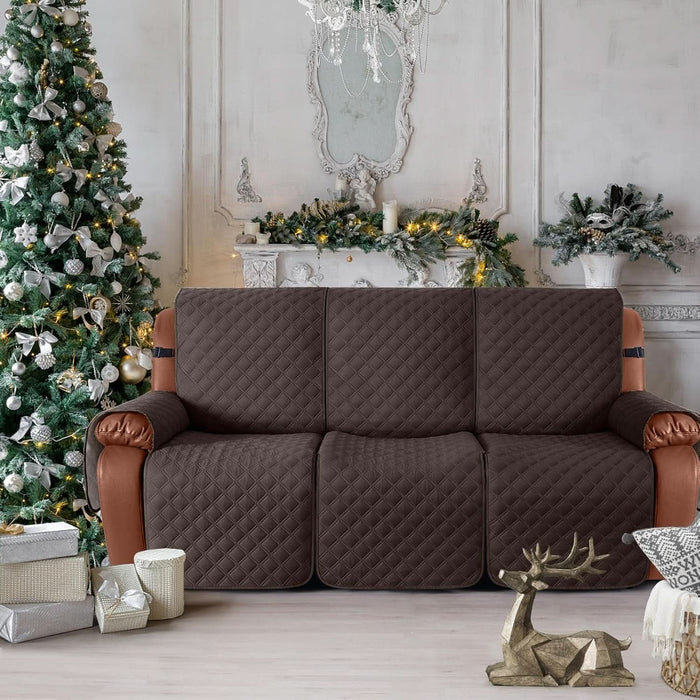 Waterproof Recliner Sofa Cover 1-Piece Couch Covers for Reclining Couches Reclining Sofa Cover Washable Furniture Protector with Elastic Straps Pocket for Kids, Pets (Chocolate, 3 Seater)