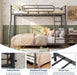 Twin over Full Bunk Bed Frame, Heavy Duty Metal Bunk Beds for Kids/Teens/Adults, 450 Lbs Upper & 500 Lbs Lower Capacity, Slot-Type Assembly, Reversible Ladder, 11.7" Safety Guardrails，Black