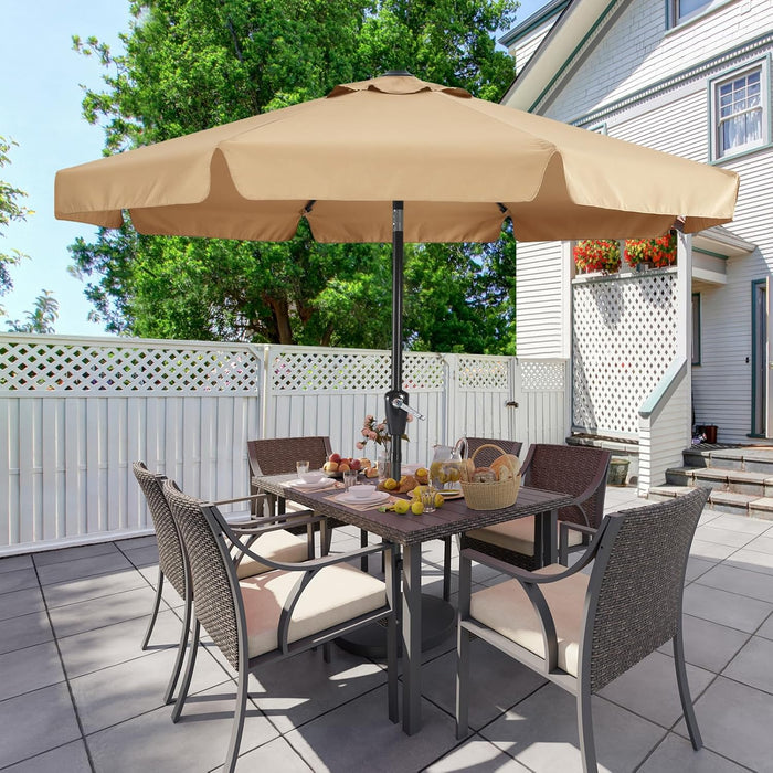 9Ft Scalloped Valance Patio Umbrella, Crank & Tilt, Khaki