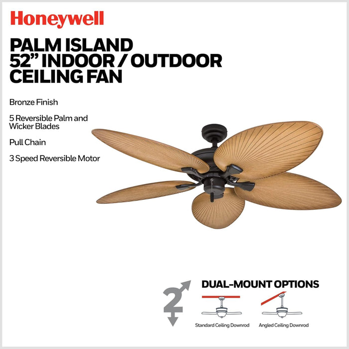 52Inch Palm Island IndoorOutdoor Ceiling Fan Bronze