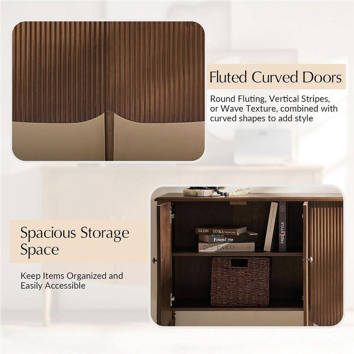 58" Fluted Sideboard Buffet Cabinet with Storage, Walnut
