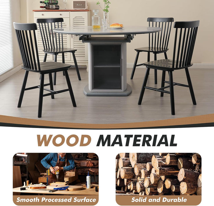 Windsor Dining Chair Set of 4, Spindle Back Wooden Chairs for Kitchen and Dining Room, Farmhouse Country Wooden Dining Chairs for Dining Living Room, Farmhouse Restaurant, Black