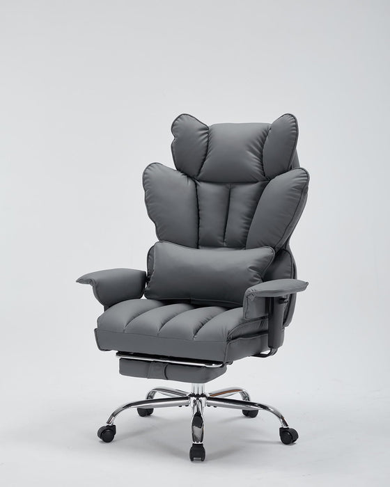 Big and Tall Office Chair, Executive Leather Office Chair with Footrest, 400Lbs Ergonomic Gaming Chair for Adults, Wide Seat Computer Desk Chair with Lumbar Support, 150 Degree Reclining, Gray