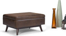 Owen 34 Inch Wide Mid Century Modern Rectangle Coffee Table Storage Ottoman in Distressed Chestnut Brown Vegan Faux Leather, Assembled, for the Living Room, Entryway and Family Room