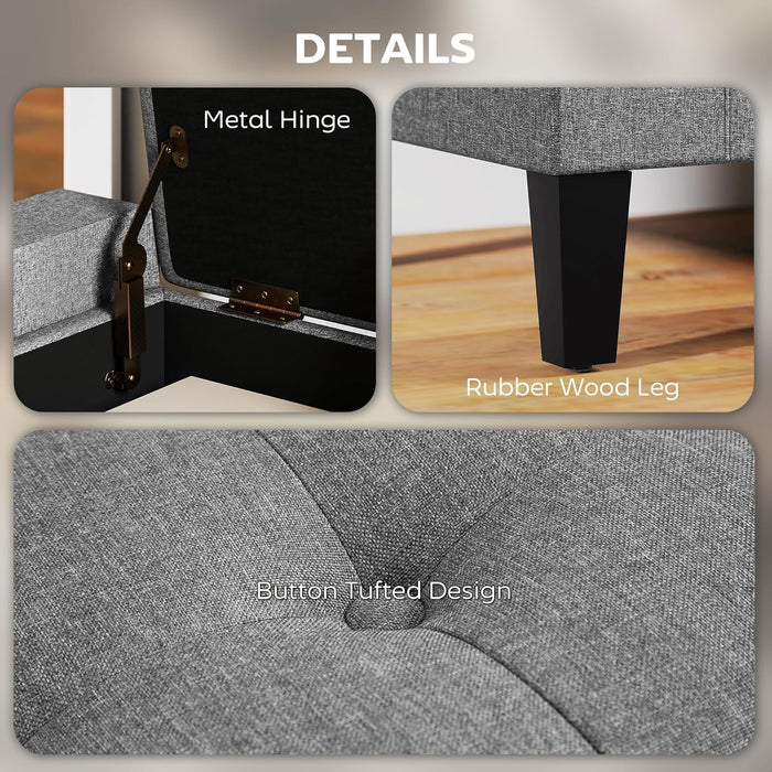 Storage Ottoman, Linen Upholstered Storage Bench with Lift Top and Button Tufted for Living Room, Gray