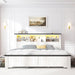King Size Bed Frame and Headboard & Storage, 4 Drawers and LED Built in Charging Station King Bed Frame with Storage Farmhouse,No Noise,No Box Spring Needed,White