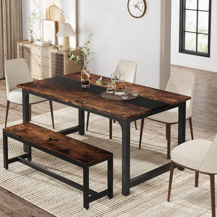 Tribesigns 63"X31.5" Dining Table, Industrial Kitchen Table for 4-6 Person, Rectangular Dinner Table for Dining Room Kitchen Living Room, with Heavy Duty Metal Legs, Vintage Brown