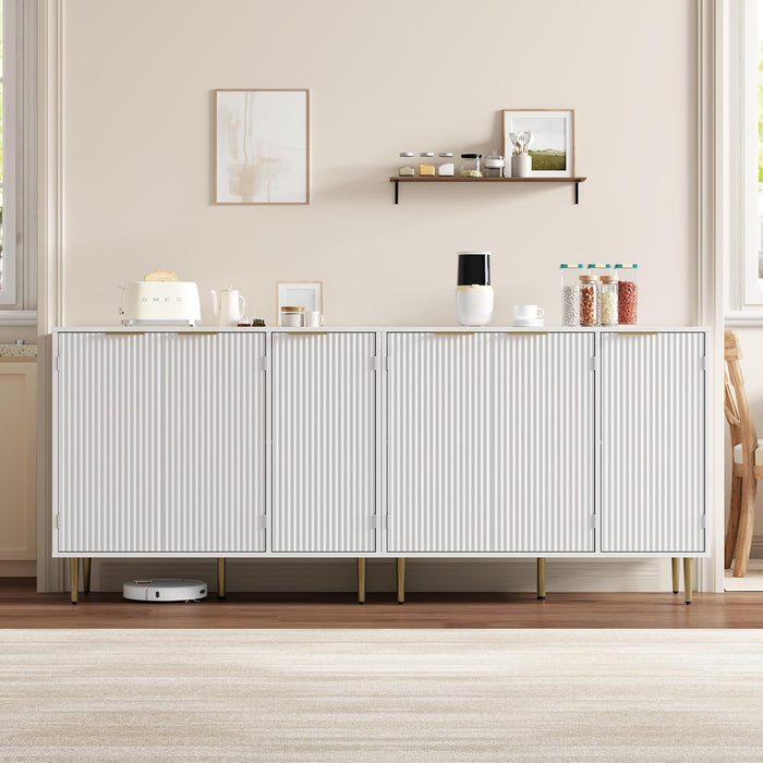 Fluted Sideboard Cabinet White With Adjustable Shelves