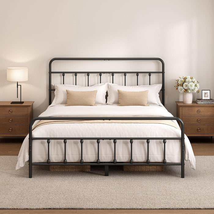 King Size Metal Bed Frame with Headboard and Footboard,Black