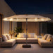 15FT Double Sided Patio Umbrella with 12 Solar LED Light Bars & Base Included, Extra Large Rectangle Outdoor Market Umbrella for 8-12 People Dining Table, Pool, Deck, Backyard (Beige)