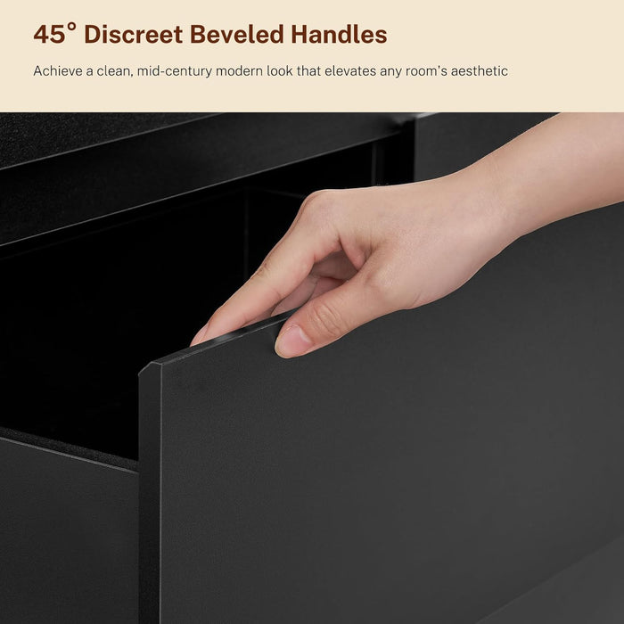 55" Dresser for Bedroom with 6 Drawers, Black Dresser with Metal Slide, Bedroom Dressers, Wood Dressers & Chests of Drawers for Bedroom, Hallway, Black