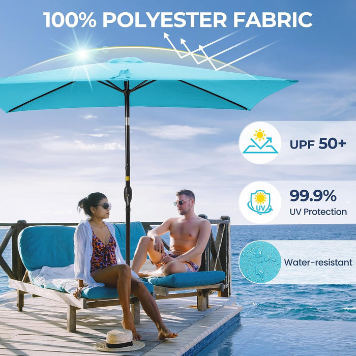 6.5' X 10' Patio Umbrella, Rectangular Patio Umbrella, Metal Pole Square Outdoor Umbrella with Crank and Push Button Tilt, Large Outdoor Umbrella with Polyester Canopy