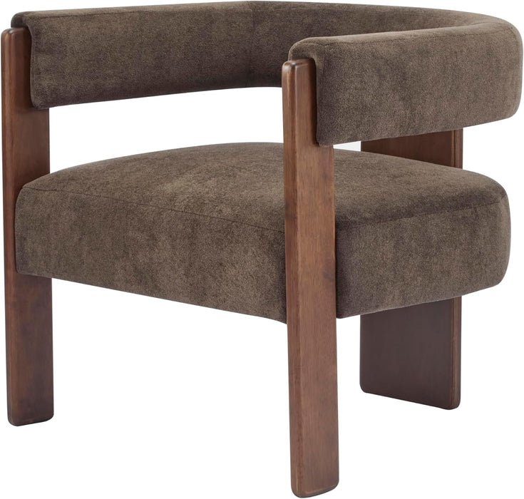 Nettie Modern Accent Chair for Living Room, Velvet Fabric Single Lounge Sofa Chair with Wooden Frame, Comfy Reading Chair for Bedroom, Lounge Armchair with Cushion, Dark Brown