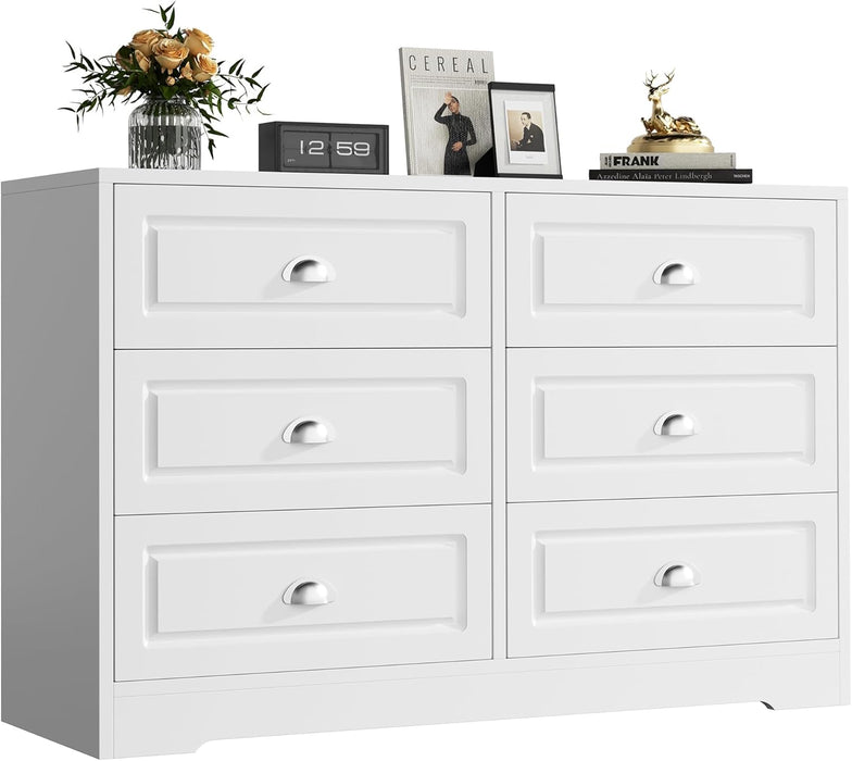 White Wooden Dresser 6 Drawers AntiTipSafetyDevice