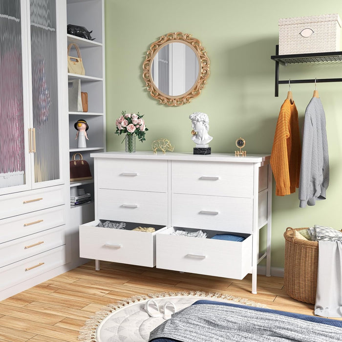 Modern White Dresser with 6 Drawers