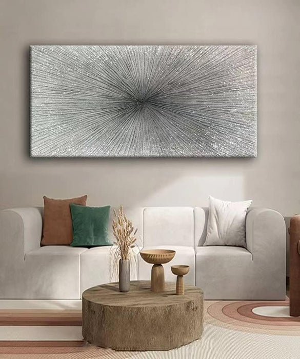 - 24X48 Inch Abstract Art Oil Paintings on Canvas Thick Silver Abstract Artwork Modern Home Decor Canvas Wall Art 24X48Inch