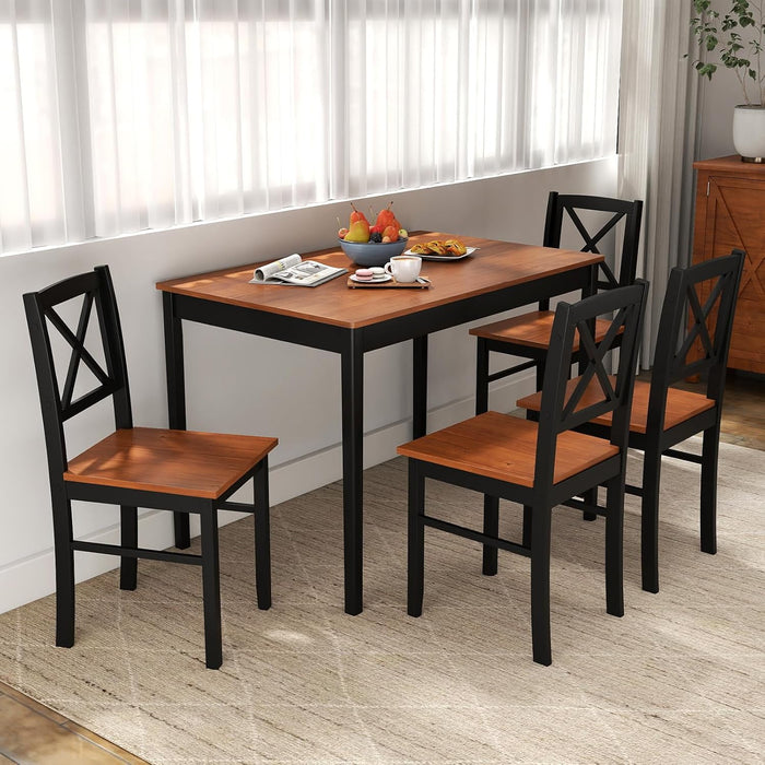 5-Piece Dining Table Set for 4, Rectangular Kitchen Table & 4 Chairs with Rubber Wood Legs, Cross Backrest, Space-Saving Mid Century Modern Dinette Set for Dining Room, Breakfast Nook, Dinner