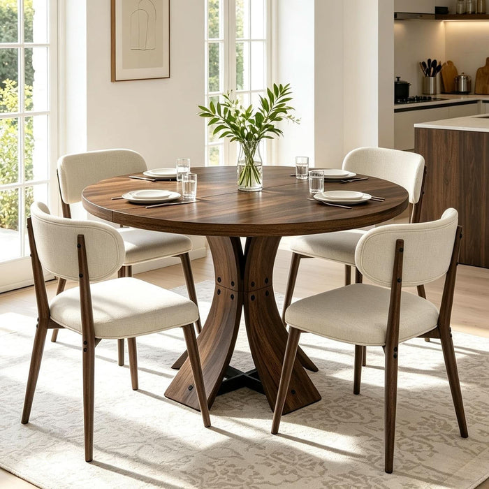 43.3" round Dining Table Set for 4 with Curved Solid Wood Frame