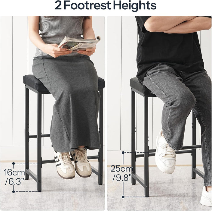 Bar Stools,25.4" Saddle Stools with PU Upholstery, Counter Height Stools with Footrest, Kitchen Breakfast Chairs, for Dining Room, Cafe, Bar, Black BB23BY01