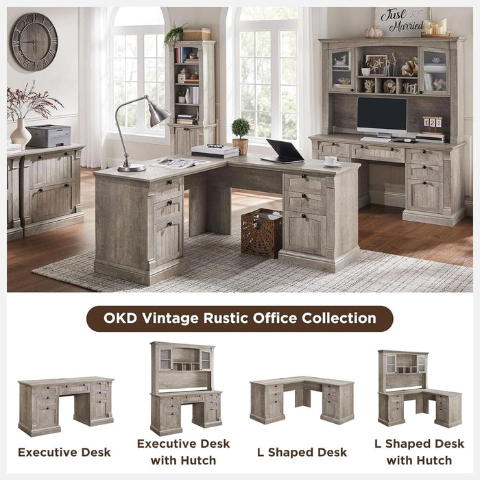 60-Inch L-Shaped Desk With Hutch LightRusticOakFinish