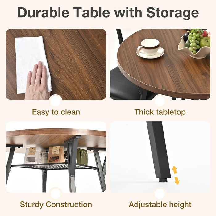 round Dining Table Set for 4, Kitchen Table and Chairs for 4, Dining Room Circle Dinner Pedestal Table, Solid Metal Frame,Space Saving Wood Kitchen & Dining Room Furniture,Walnut