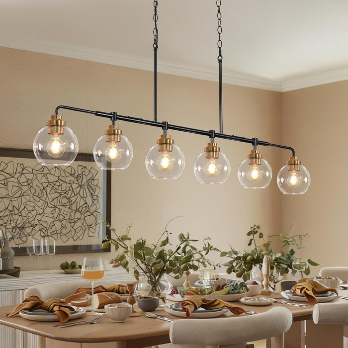 Black Gold Linear Chandelier Six Lights Illumination