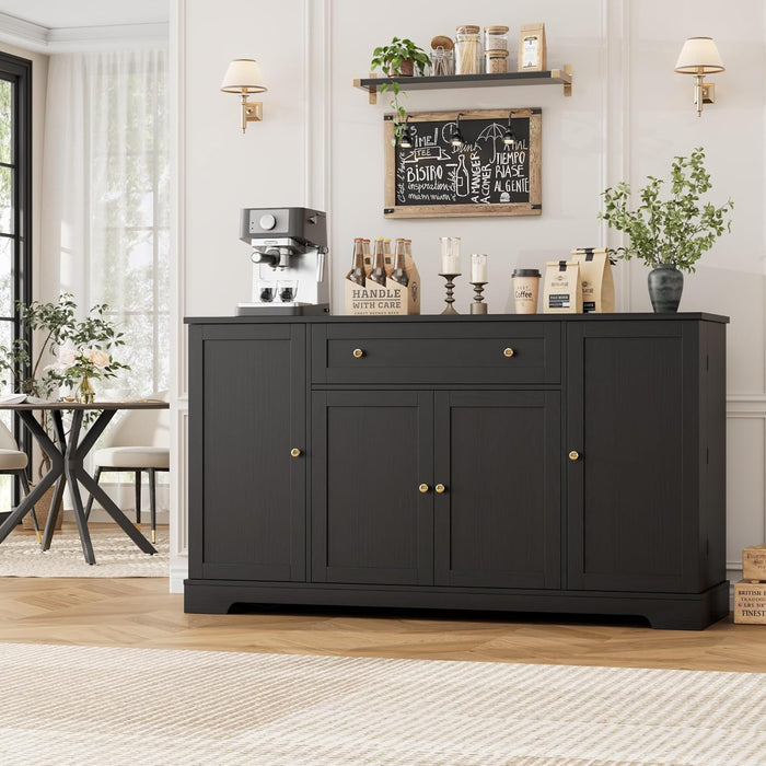 54Inch Black Contemporary Buffet Cabinet With Drawers