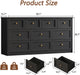 59" Wide Black 10 Drawer Dresser for Bedroom with Gold Metal Handle