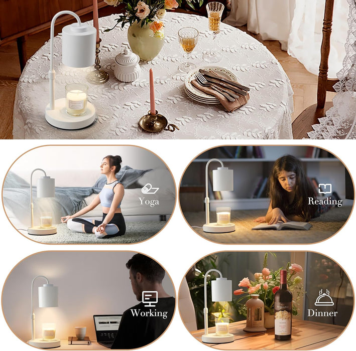 Candle Warmer Lamp with Timer & Dimmer, Height Adjustable Electric Wax Melt Warmer for Jar Candles, Gifts for Mom Home Decor, White