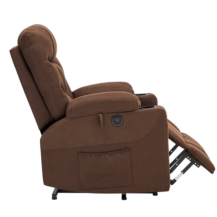 Power Lift Recliner Chair,Massage Lift Chair for Elderly with Heated Vibration,Electric Reclining Chairs,Infinite Position Fabric Recliner Chair,Cup Holders,Remote Control, Brown