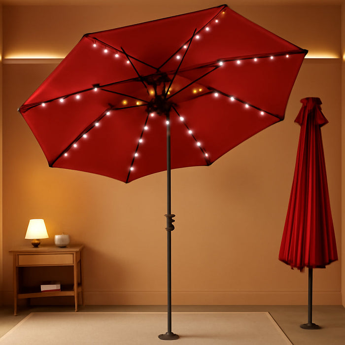 9 ft Solar LED Patio Umbrella Weather proof All Weather Red